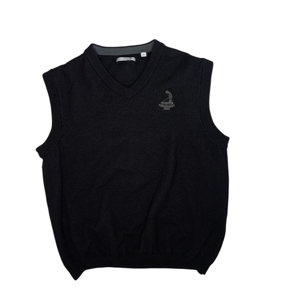 Ashworth Mens Vest V-Neck Black Pinehurst‎ 1895 Golf Sweater Knit L Wool
